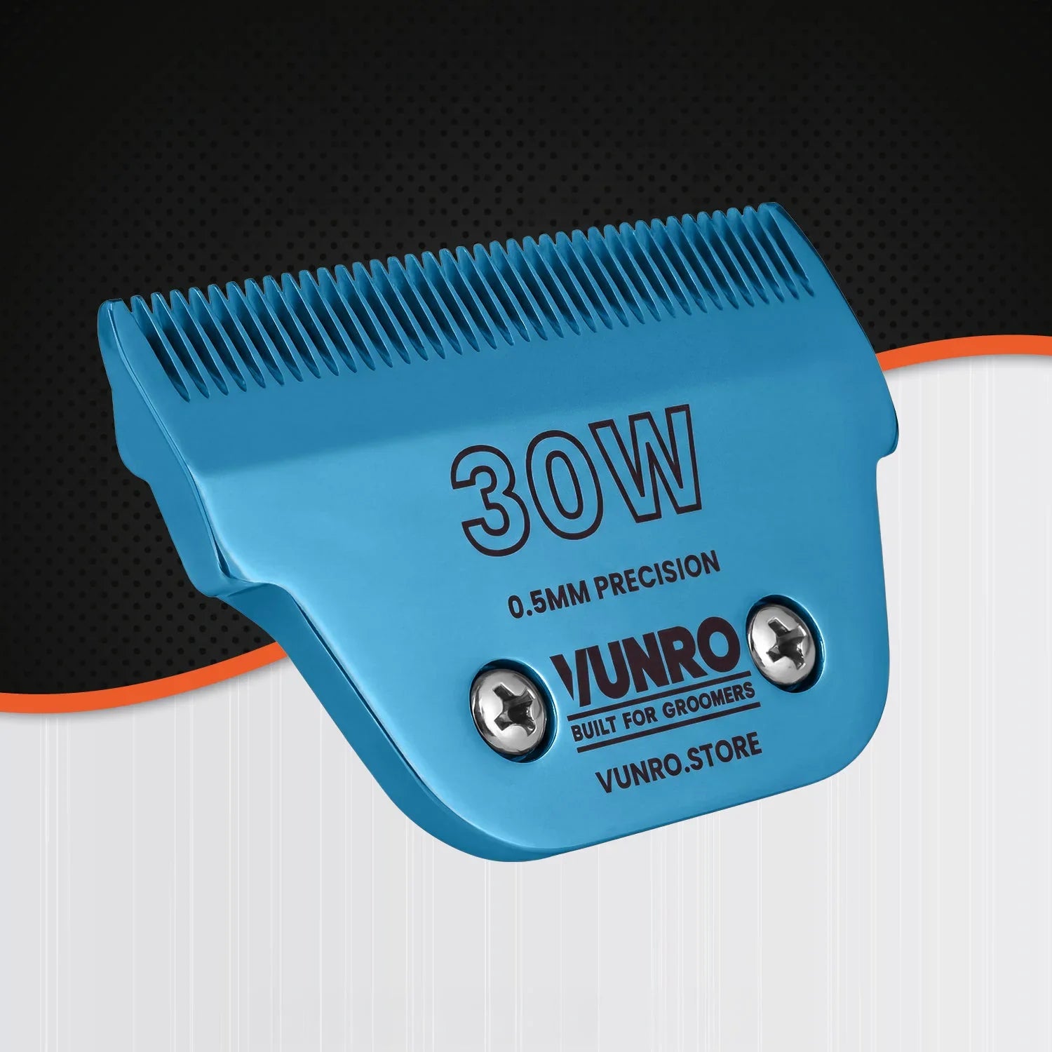 VUNRO 30W Wide Blue Steel dog clipper blade front right view