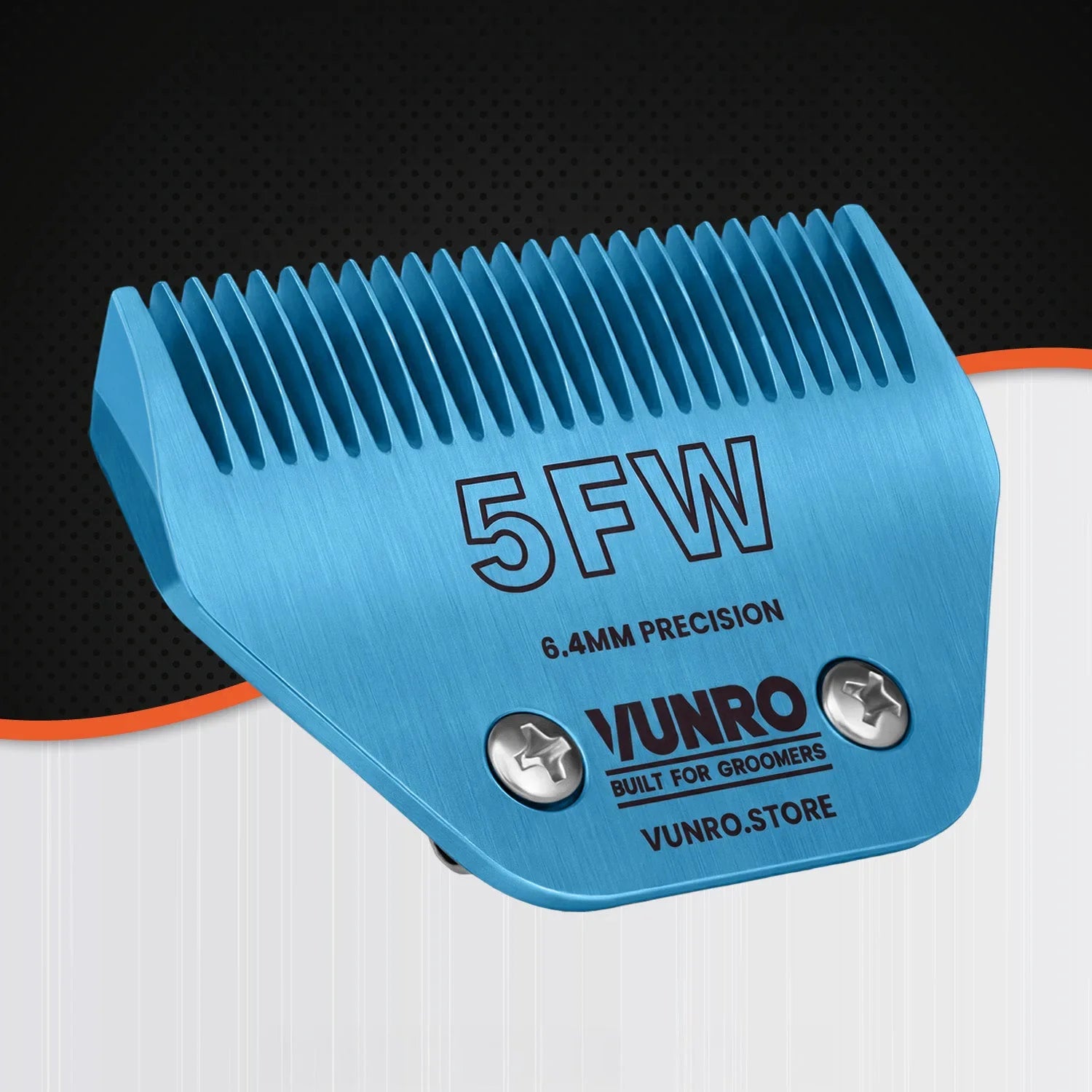 VUNRO 5FW Wide Blue Steel dog clipper blade front right view